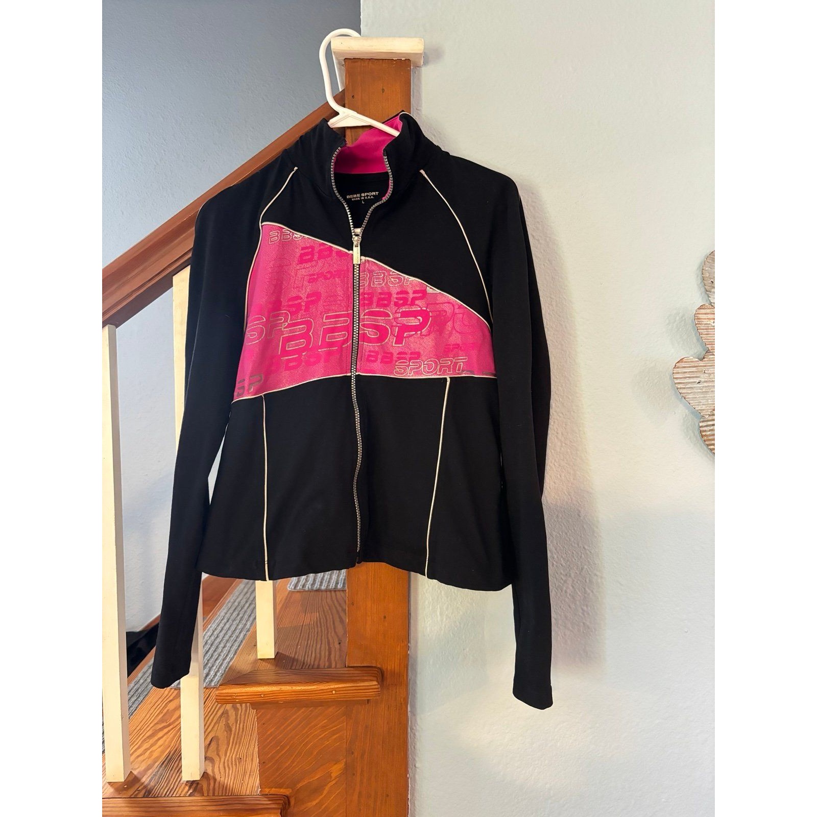 Y2k Vintage Bebe Sport Zip Jacket Sweatshirt Colorblock Pink Black L M Usa